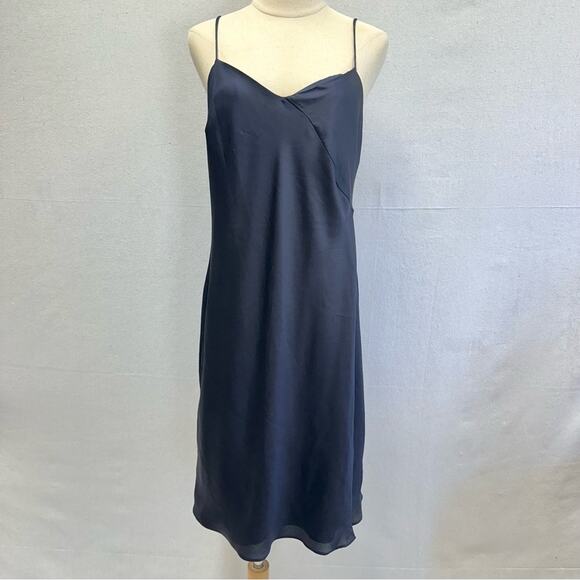 Banana Republic Navy Blue Cascade Slip Dress Size 8 Knee Length - Picture 1 of 14